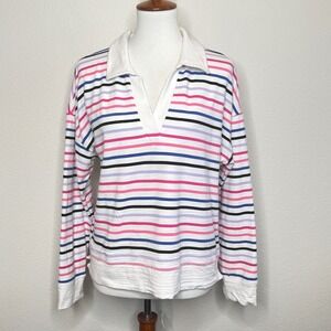 T by TALBOTS Popover Knit Rugby Style LG Colorful Stripe Terry Activewear UPF 50